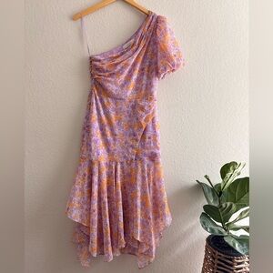 ASTR the Label Santorini Midi Dress One Shoulder, Floral Purple Small